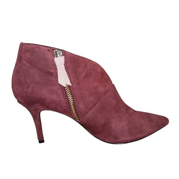 BODEN ALEXA SUEDE V CUT ZIP STILETTO HEEL BOOTIES BURGUNDY LUXURY SZ 6.5  EU 37 - Picture 4 of 8